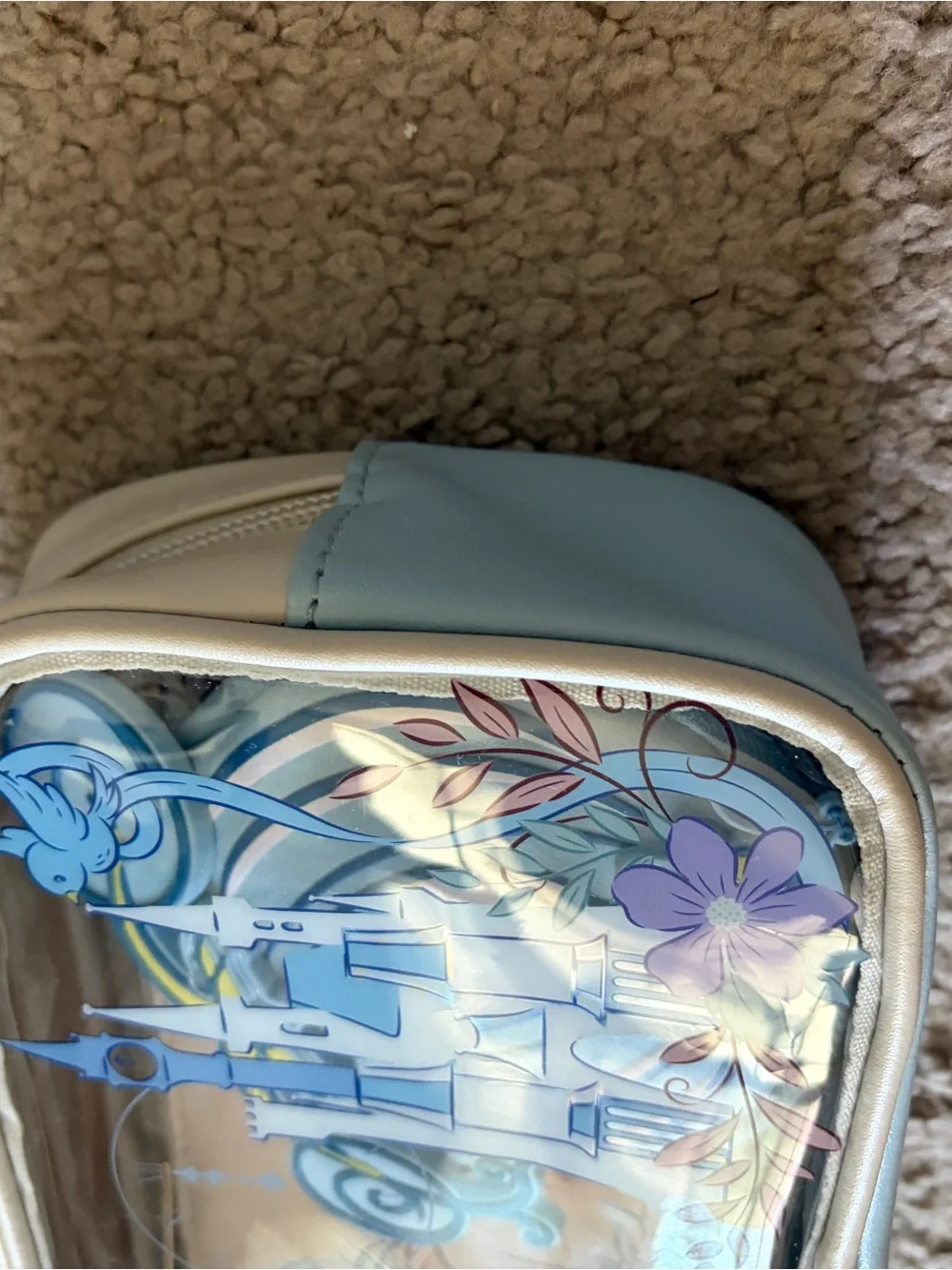 Disney Clear Cosmetic Bag with Pastel Pink Pumpkins & Blue Castle